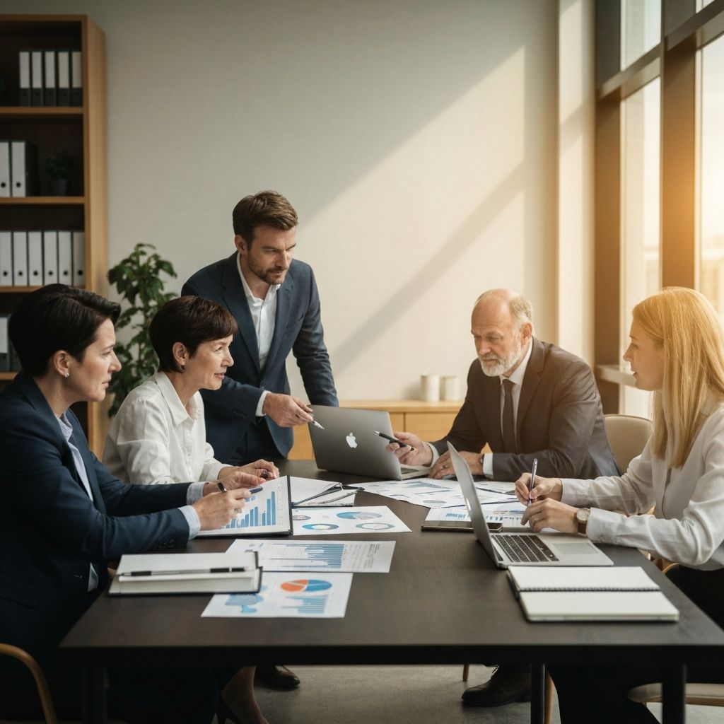 Socios gerentes de fondos de inversión en reunión estratégica